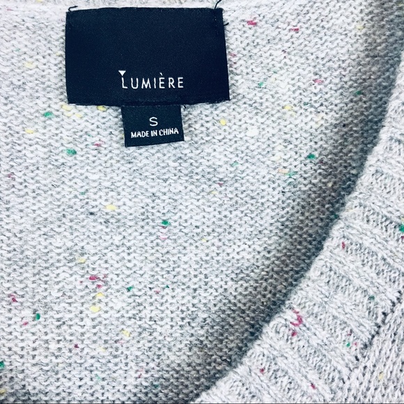 LUMIERE Gray Cold Shoulder Sweater V-Neck Donegal Knit Size S - Picture 7 of 10